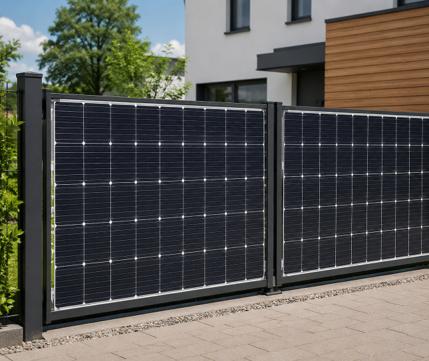Homeowner setting up a plug-in solar panel in a garden